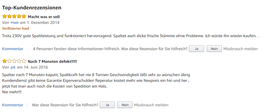Amazon Bewertungen der Lumag Holzspalter Lumag Holzspalter Bewertungen